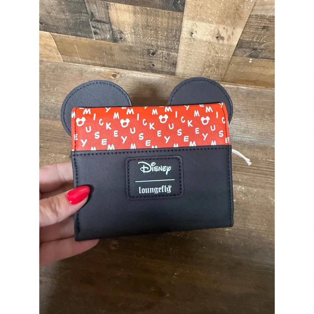 Loungefly Disney Mickey Mouse‎ Red Black Trifold Wallet with 3D Ears New